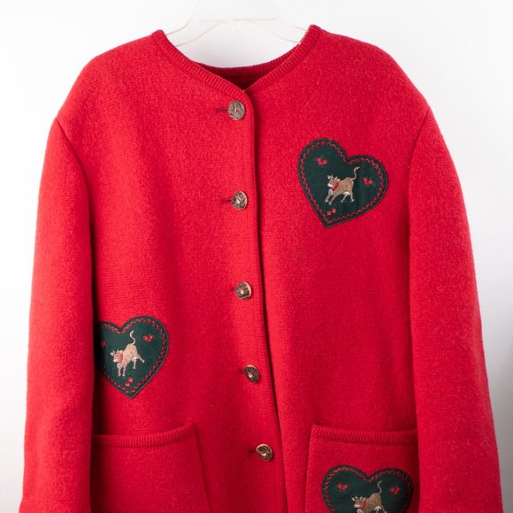 Julius Lange Coat Pure Virgin Wool Button Size L Cow Heart Design Vintage German
